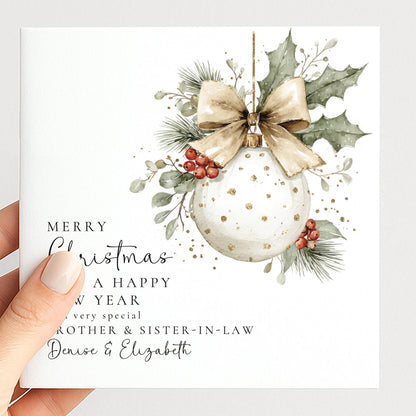 Personalised Christmas Card for Brother and Sister-in-law Christmas Bauble Card