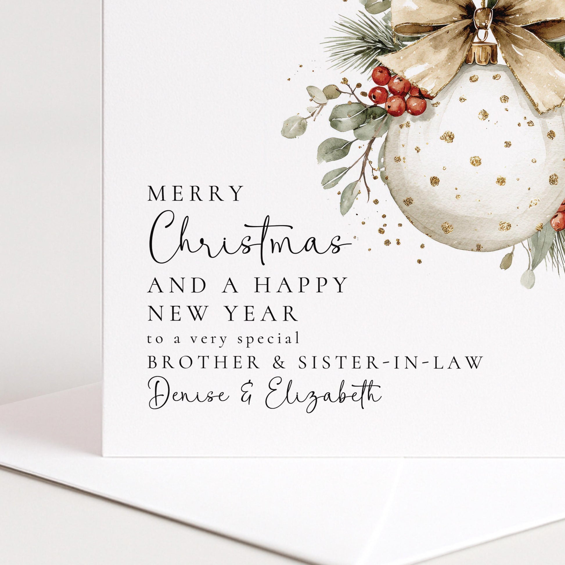 Personalised Christmas Card for Brother and Sister-in-law Christmas Bauble Card
