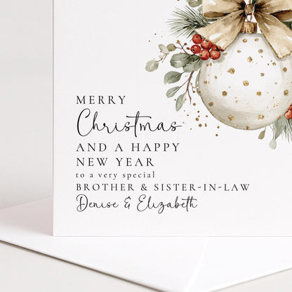 Personalised Christmas Card for Brother and Sister-in-law Christmas Bauble Card