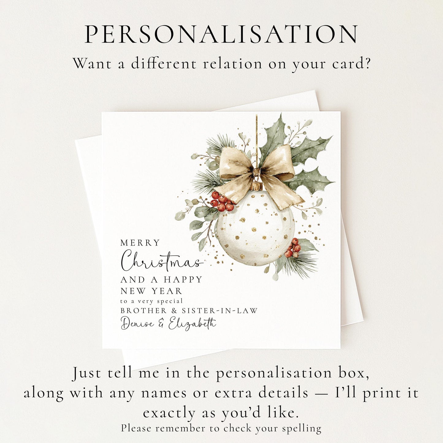 Personalised Christmas Card for Brother and Sister-in-law Christmas Bauble Card