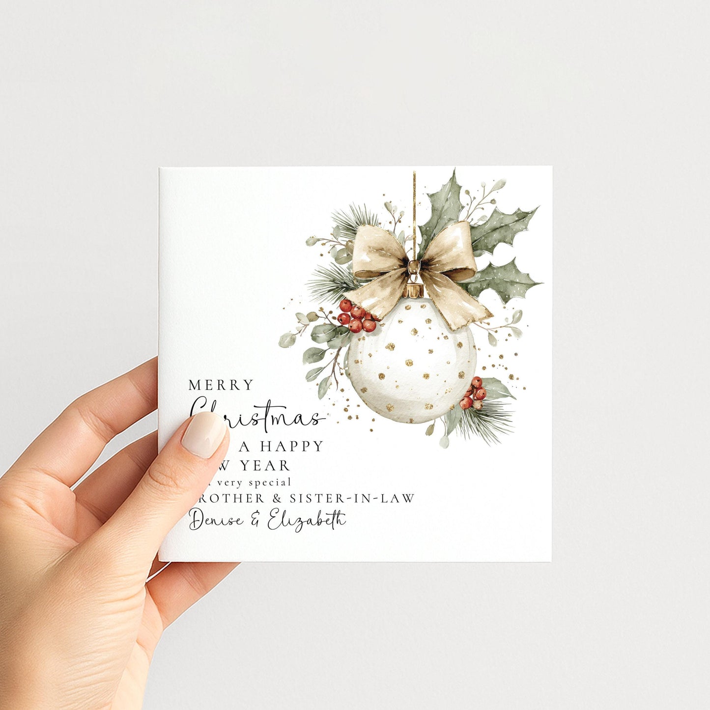 Personalised Christmas Card for Brother and Sister-in-law Christmas Bauble Card