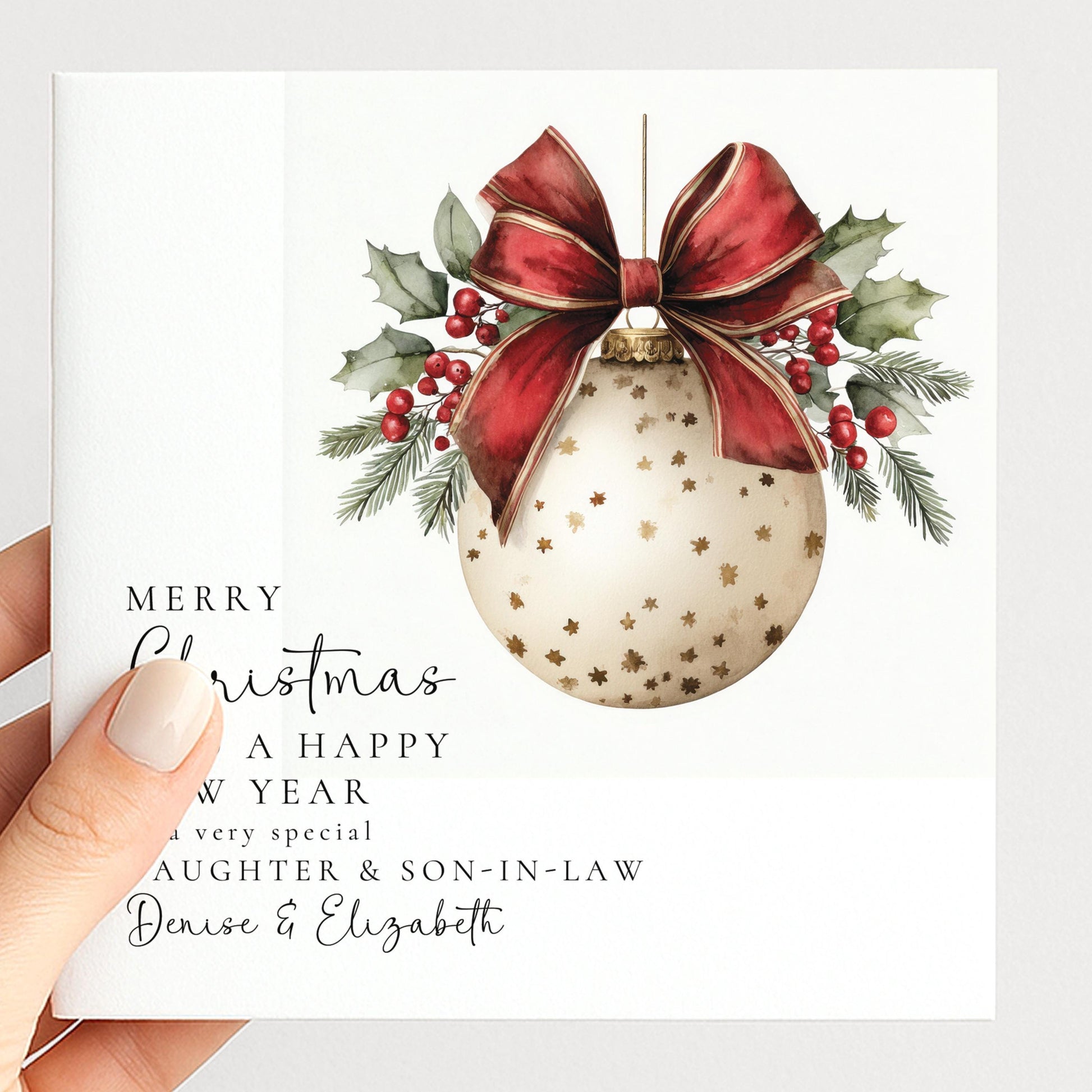 Personalised Christmas Card for Daughter and Son-in-law White Bauble