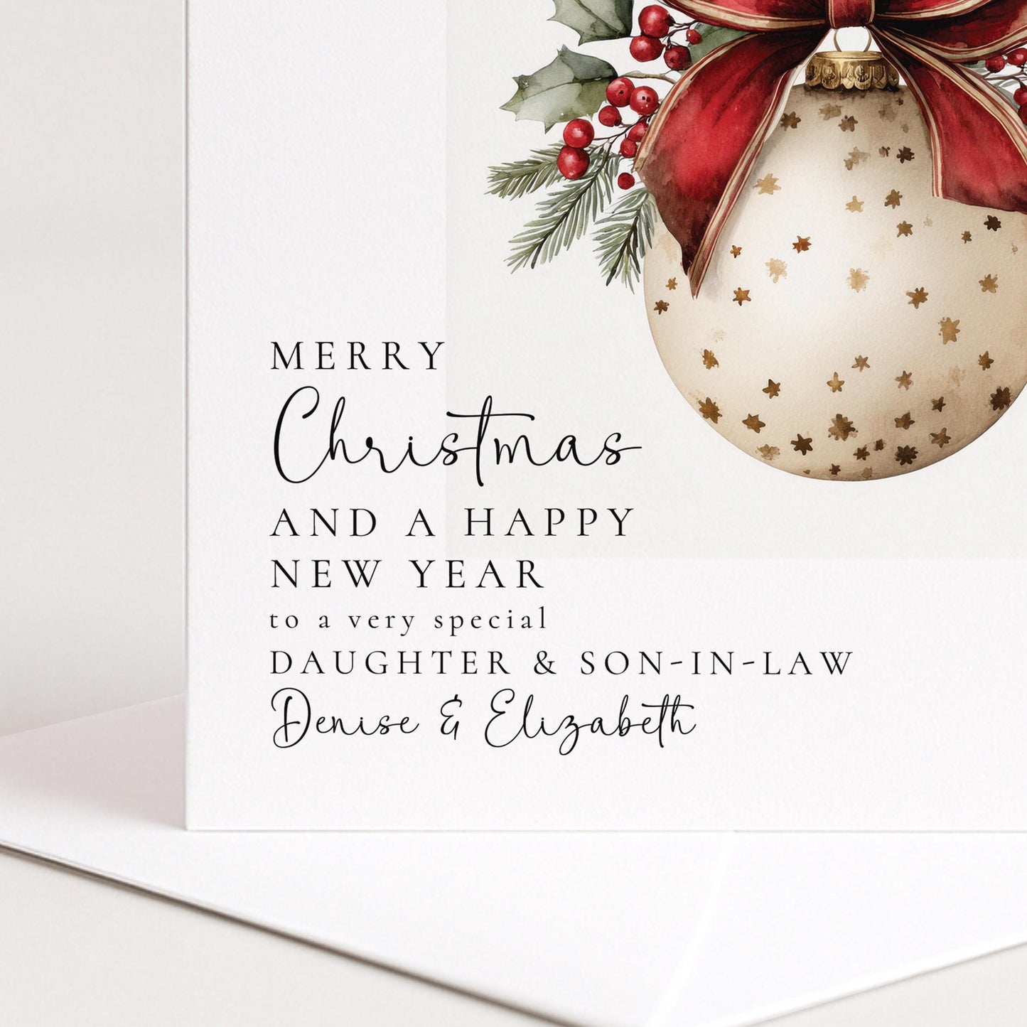 Personalised Christmas Card for Daughter and Son-in-law White Bauble