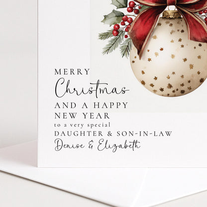 Personalised Christmas Card for Daughter and Son-in-law White Bauble