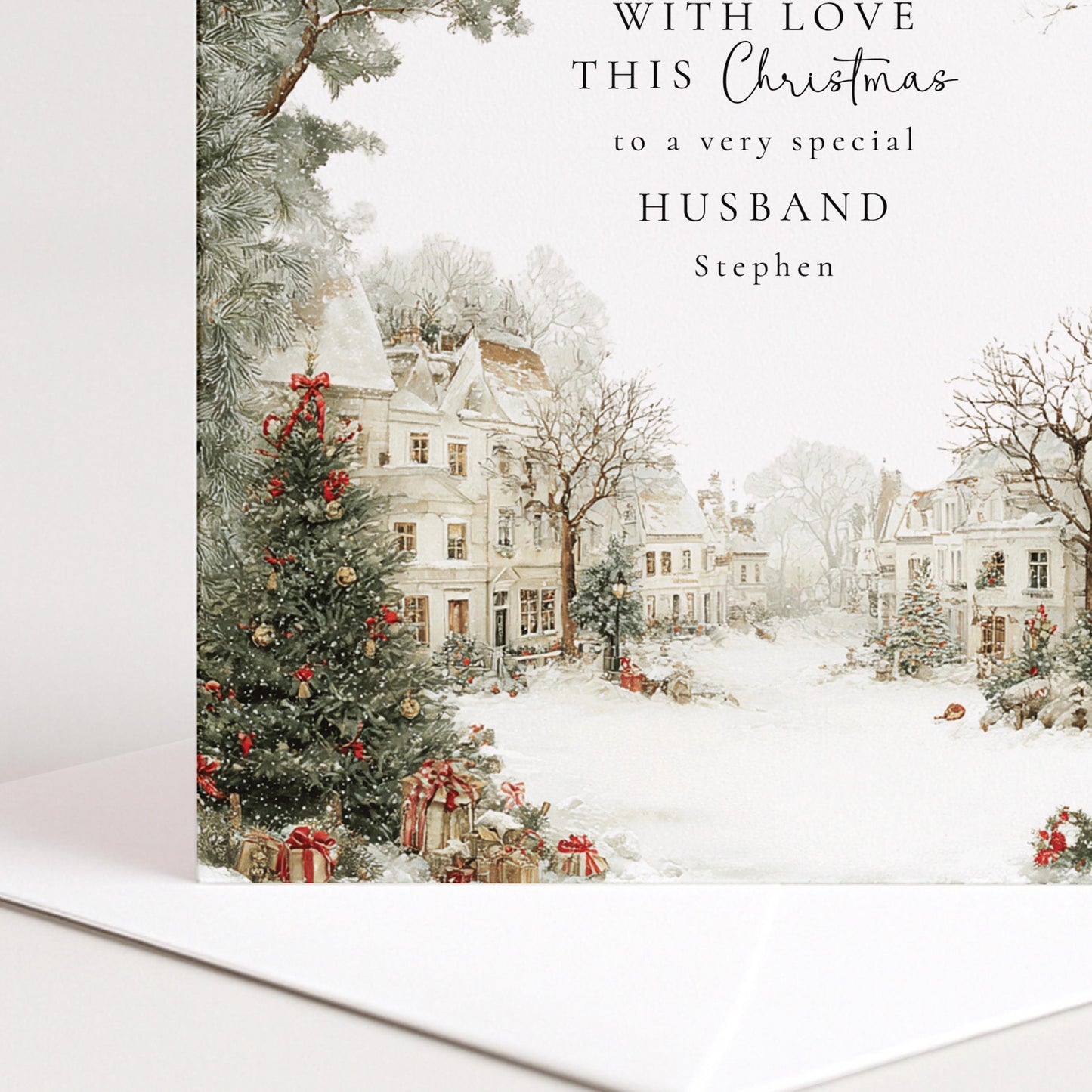 Personalised Christmas Card for Husband Village Scene
