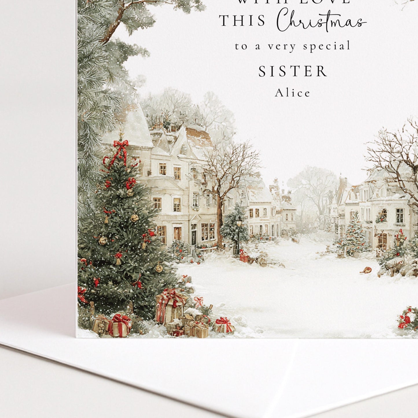 Personalised Christmas Card for Sister Village Scene