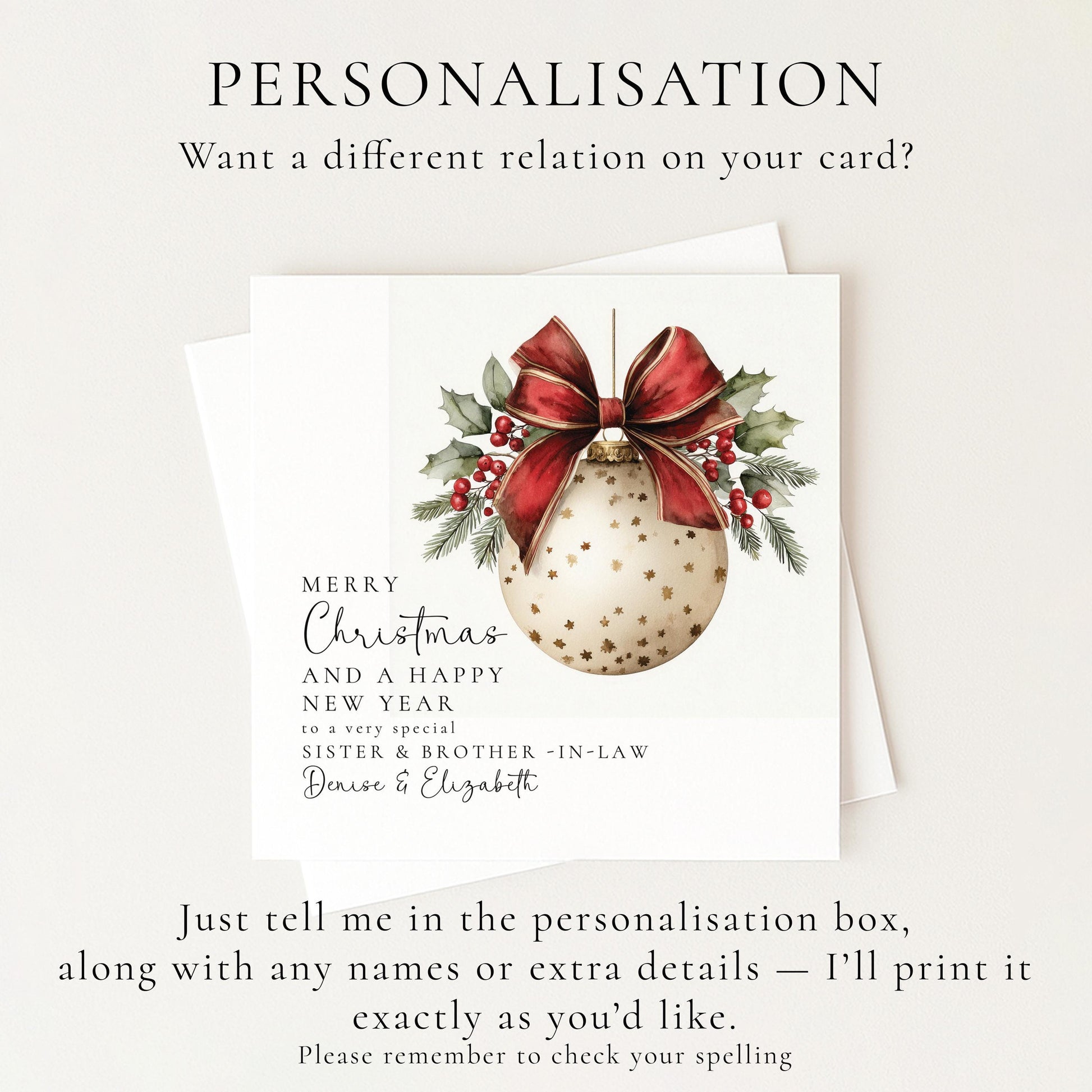 Personalised Christmas Card for Sister and Brother-in-law Christmas Baubel Card