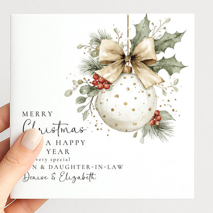 Personalised Christmas Card for Son and Daughter-in-law Bauble Card