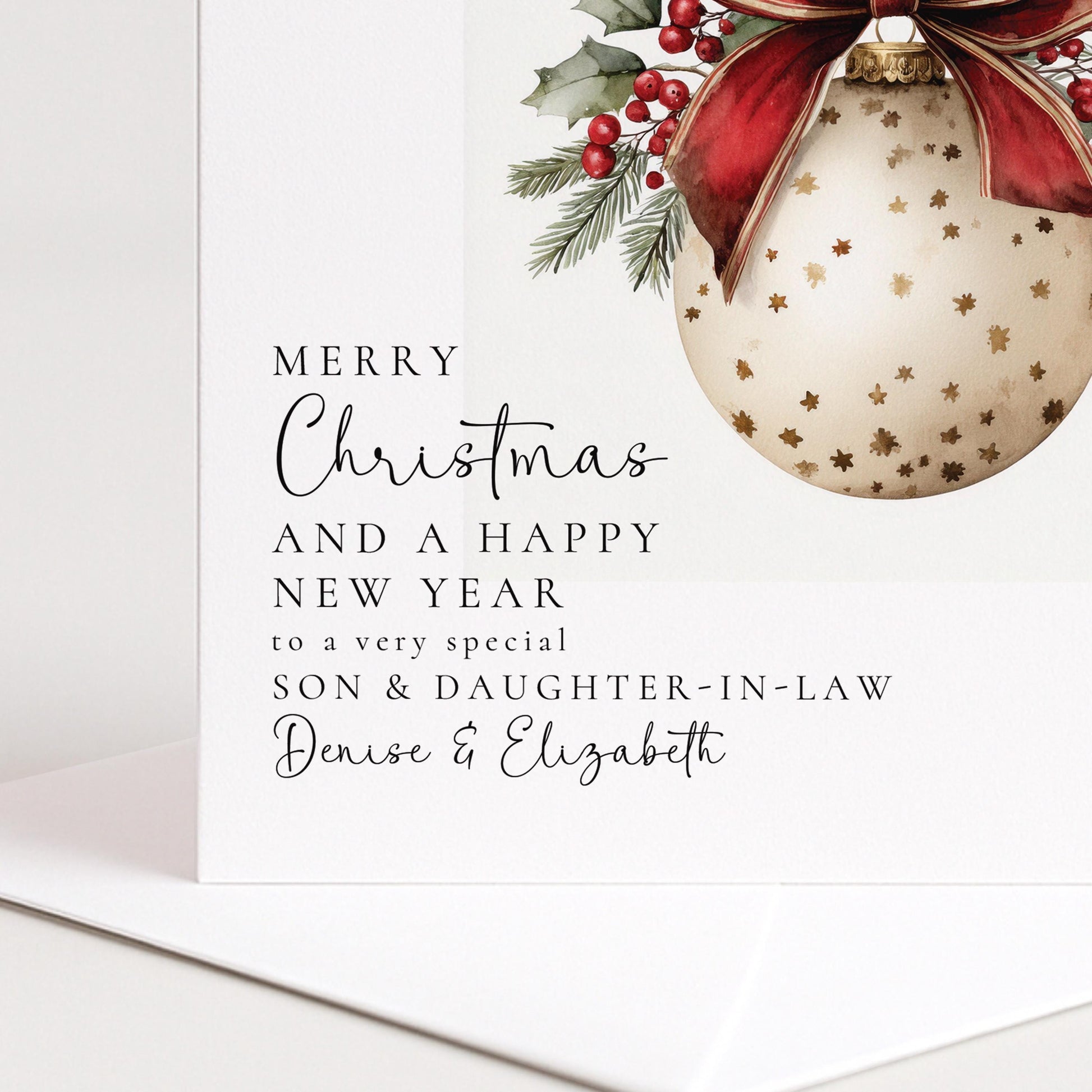 Personalised Christmas Card for Son and Daughter-in-law Bauble Card