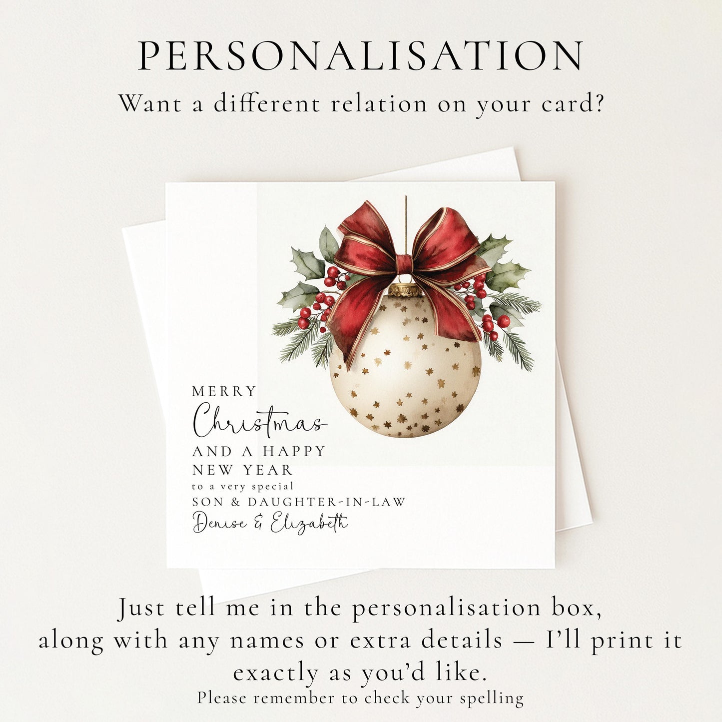 Personalised Christmas Card for Son and Daughter-in-law Bauble Card