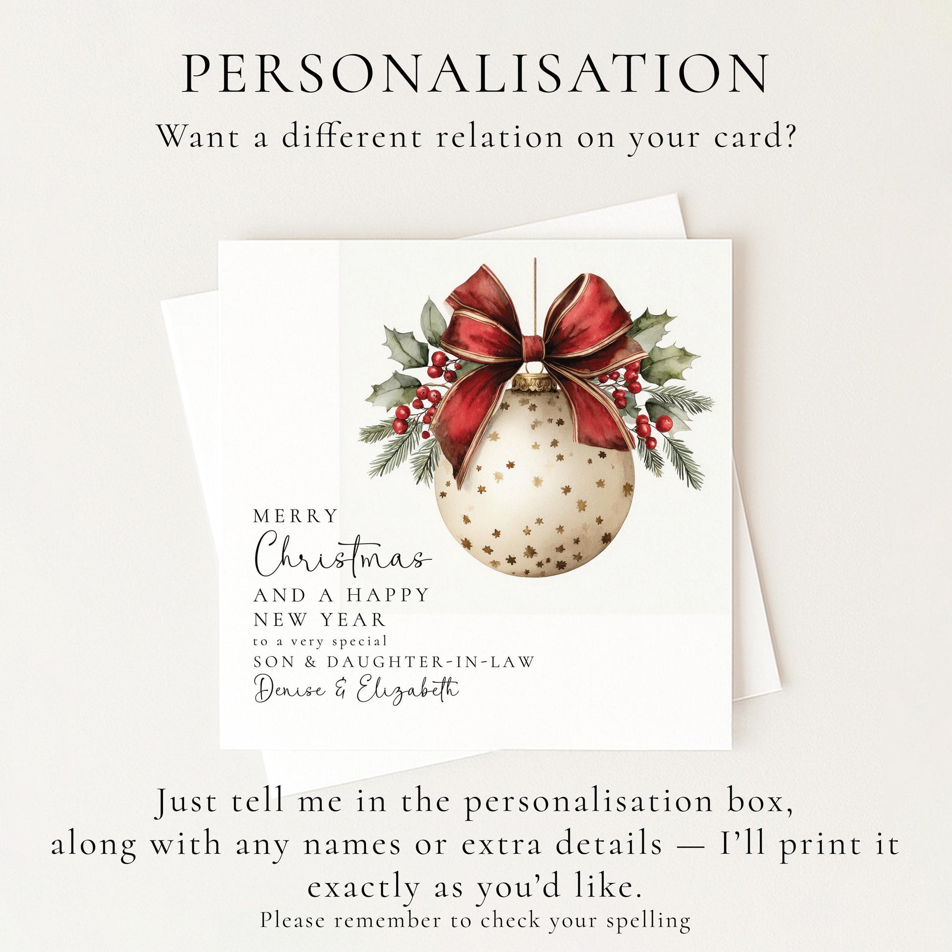 Personalised Christmas Card for Son and Daughter-in-law Bauble Card