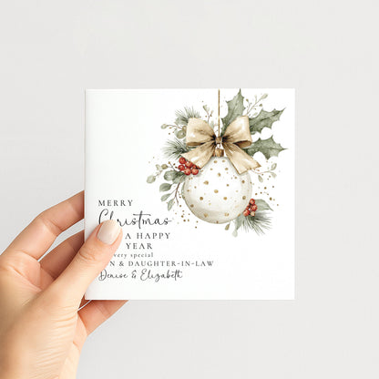 Personalised Christmas Card for Son and Daughter-in-law Bauble Card