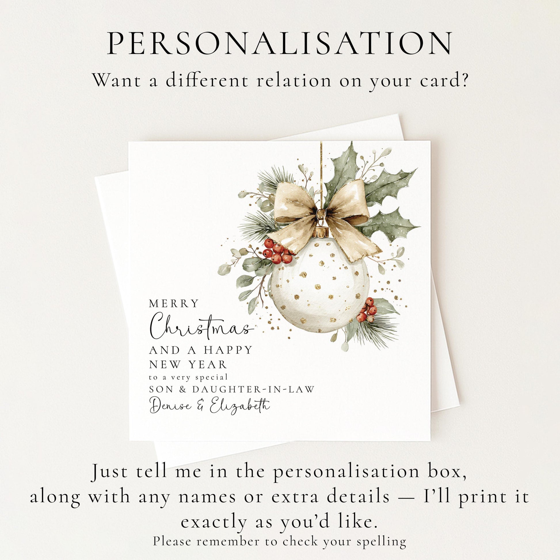 Personalised Christmas Card for Son and Daughter-in-law Bauble Card