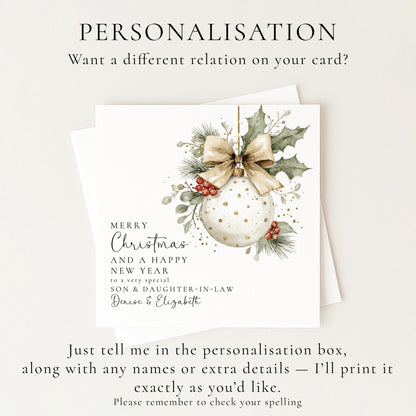 Personalised Christmas Card for Son and Daughter-in-law Bauble Card