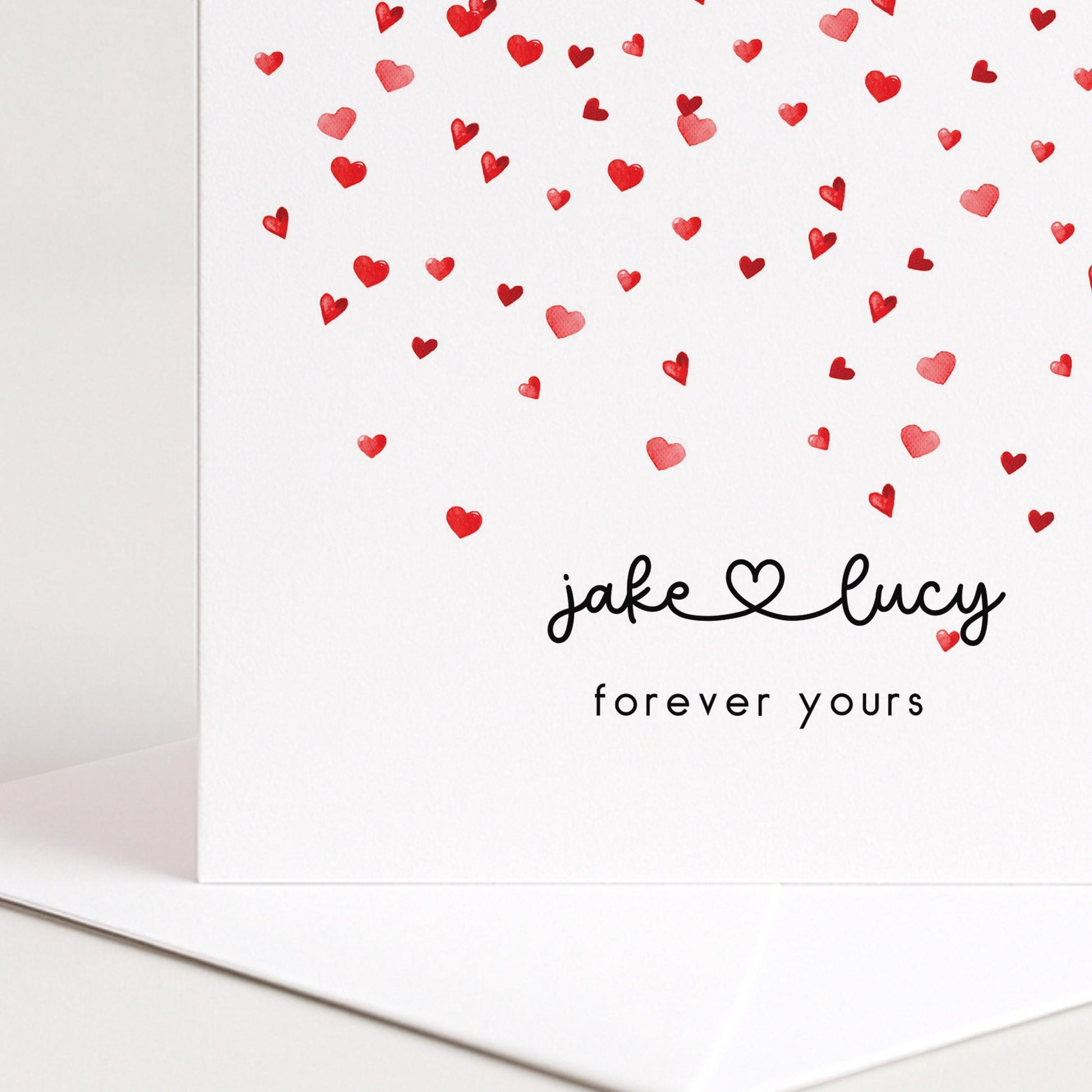 Personalised Couples Valentines Card – Custom Name Valentine With Heart Scatter Design