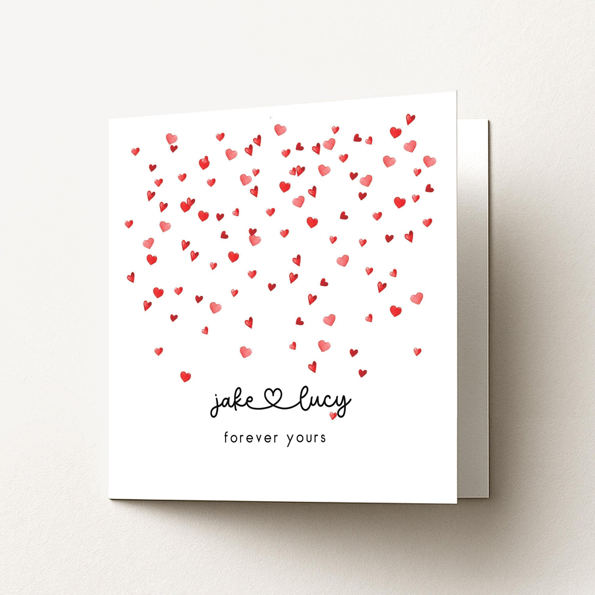 Personalised Couples Valentines Card – Custom Name Valentine With Heart Scatter Design