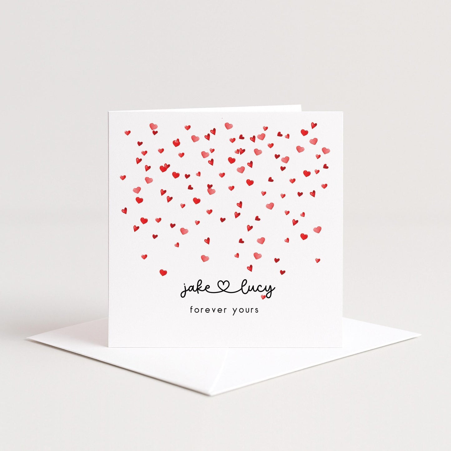 Personalised Couples Valentines Card – Custom Name Valentine With Heart Scatter Design