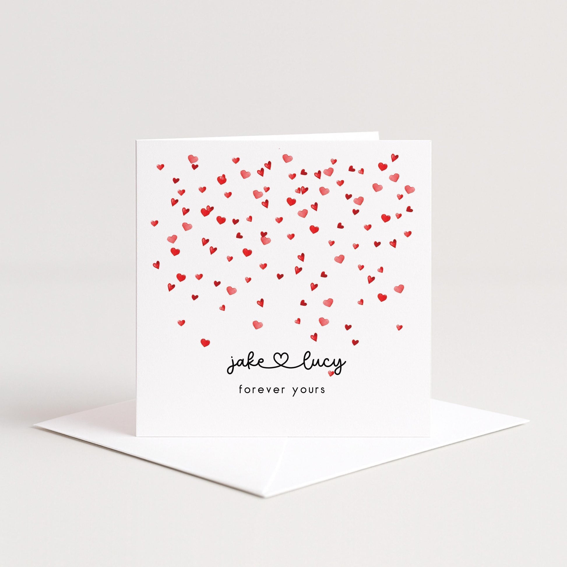 Personalised Couples Valentines Card – Custom Name Valentine With Heart Scatter Design