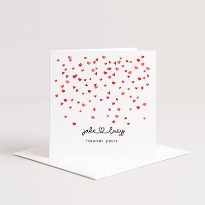 Personalised Couples Valentines Card – Custom Name Valentine With Heart Scatter Design