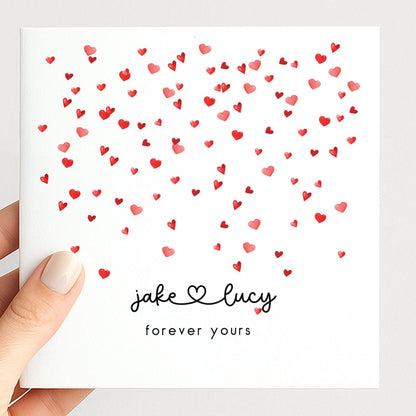 Personalised Couples Valentines Card – Custom Name Valentine With Heart Scatter Design