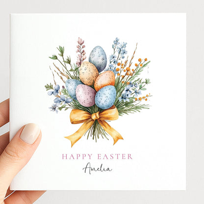 Personalised Easter Card – Floral Egg Bouquet With Pastel Spring Flowers