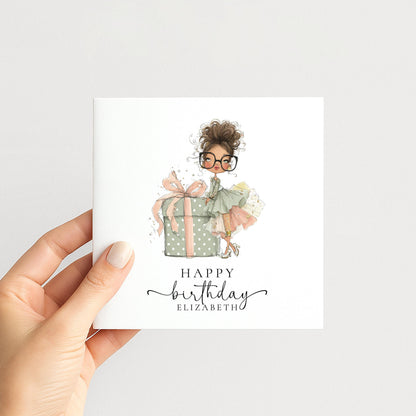 Personalised Girl Birthday Card – Custom Name Cute Illustrated Keepsake