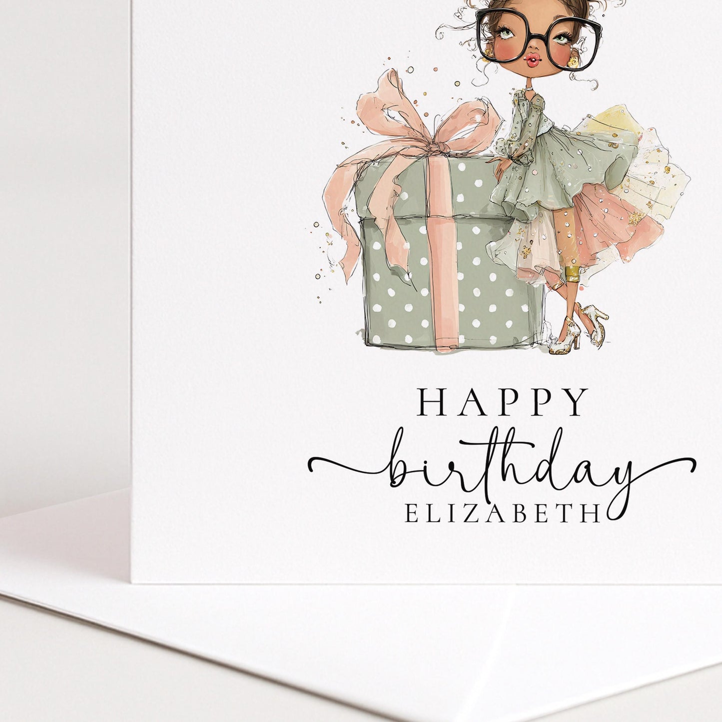 Personalised Girl Birthday Card – Custom Name Cute Illustrated Keepsake