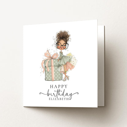 Personalised Girl Birthday Card – Custom Name Cute Illustrated Keepsake