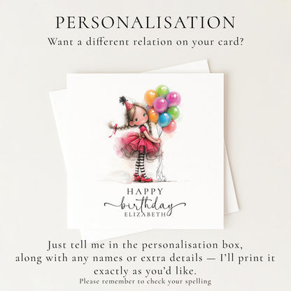 Personalised Girl Birthday Card – Custom Name Keepsake With Balloons