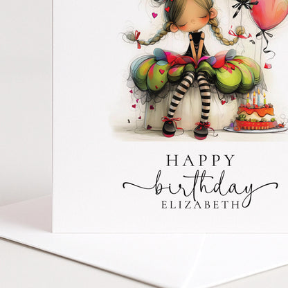 Personalised Girl Birthday Card – Custom Name, Pink Balloon Keepsake