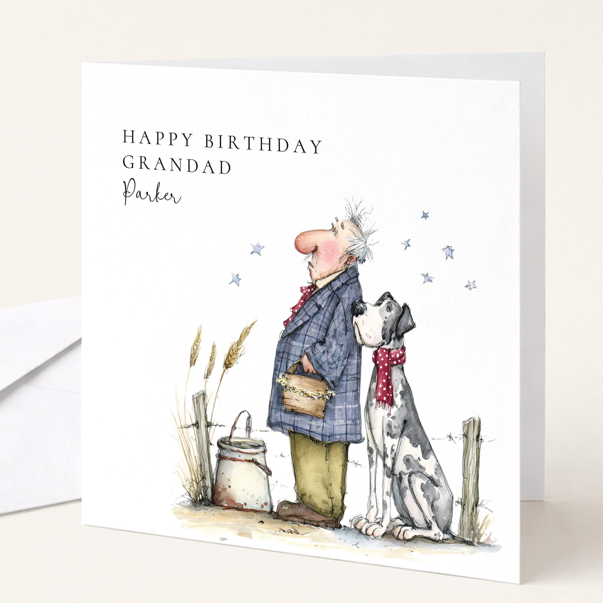 Personalised Grandad Birthday Card Man and Dog