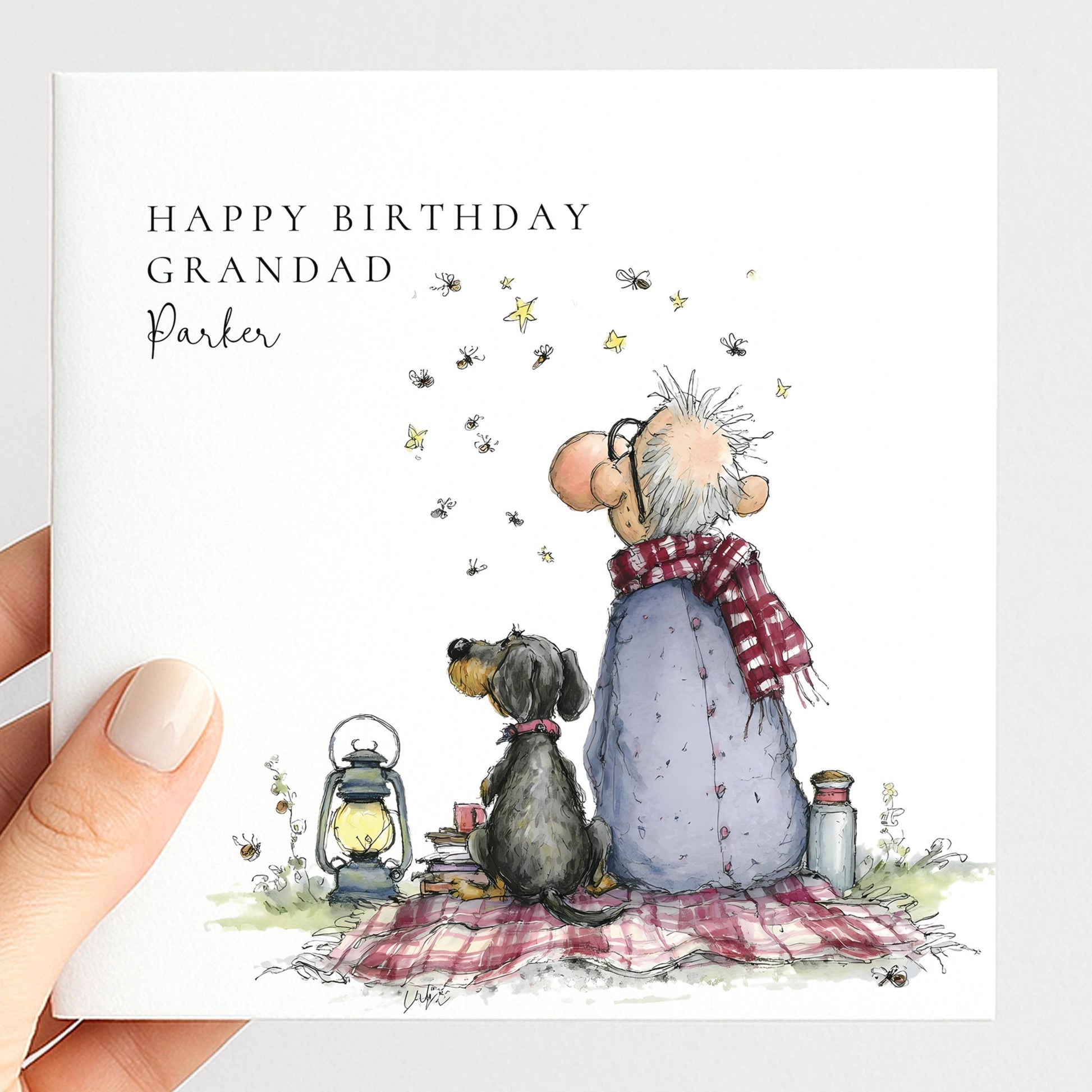Personalised Grandad Birthday Card Man and Dog