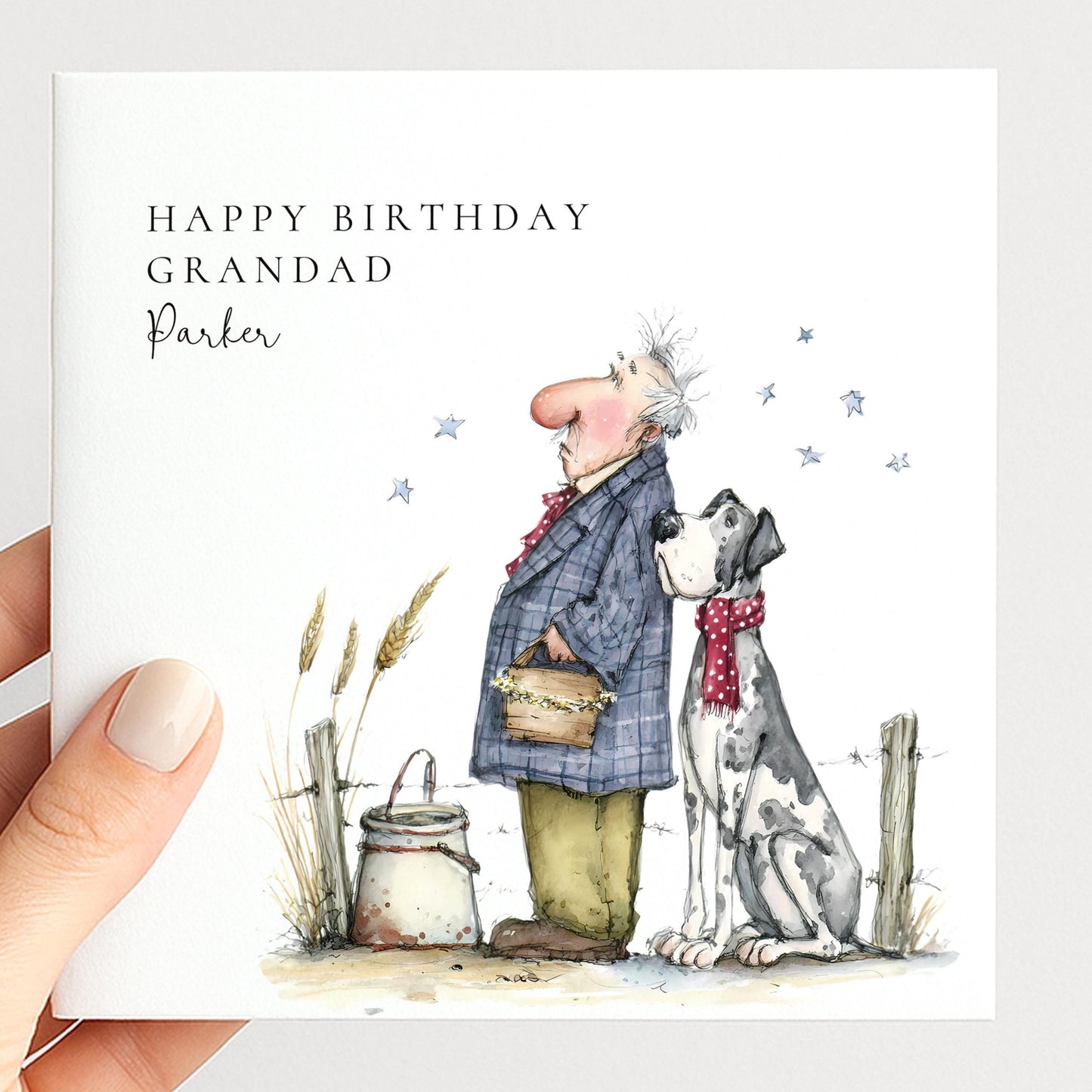 Personalised Grandad Birthday Card Man and Dog