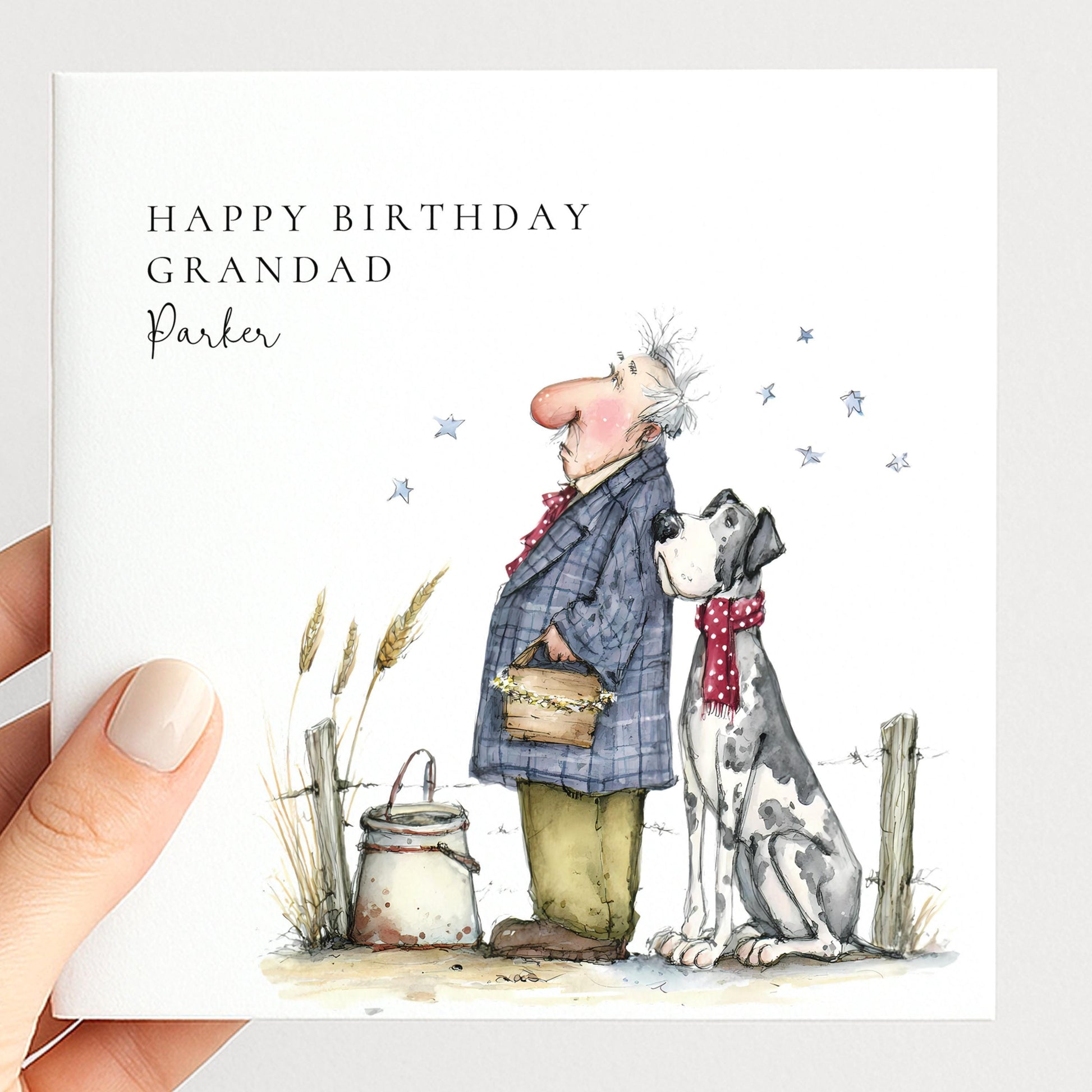 Personalised Grandad Birthday Card Man and Dog
