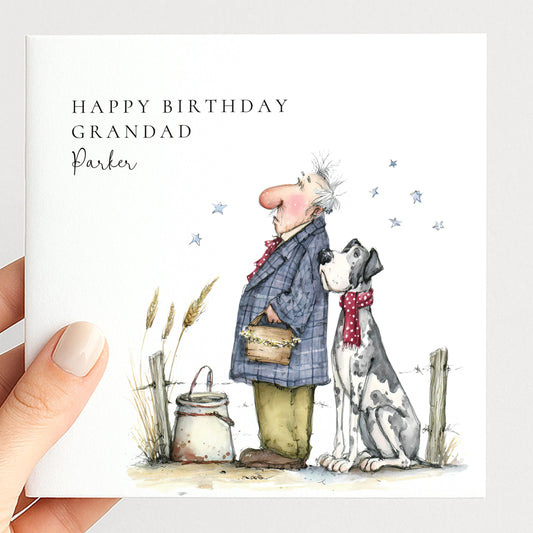 Personalised Grandad Birthday Card Man and Dog