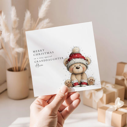 Personalised Granddaughter Card – Cute Bear With Santa Hat