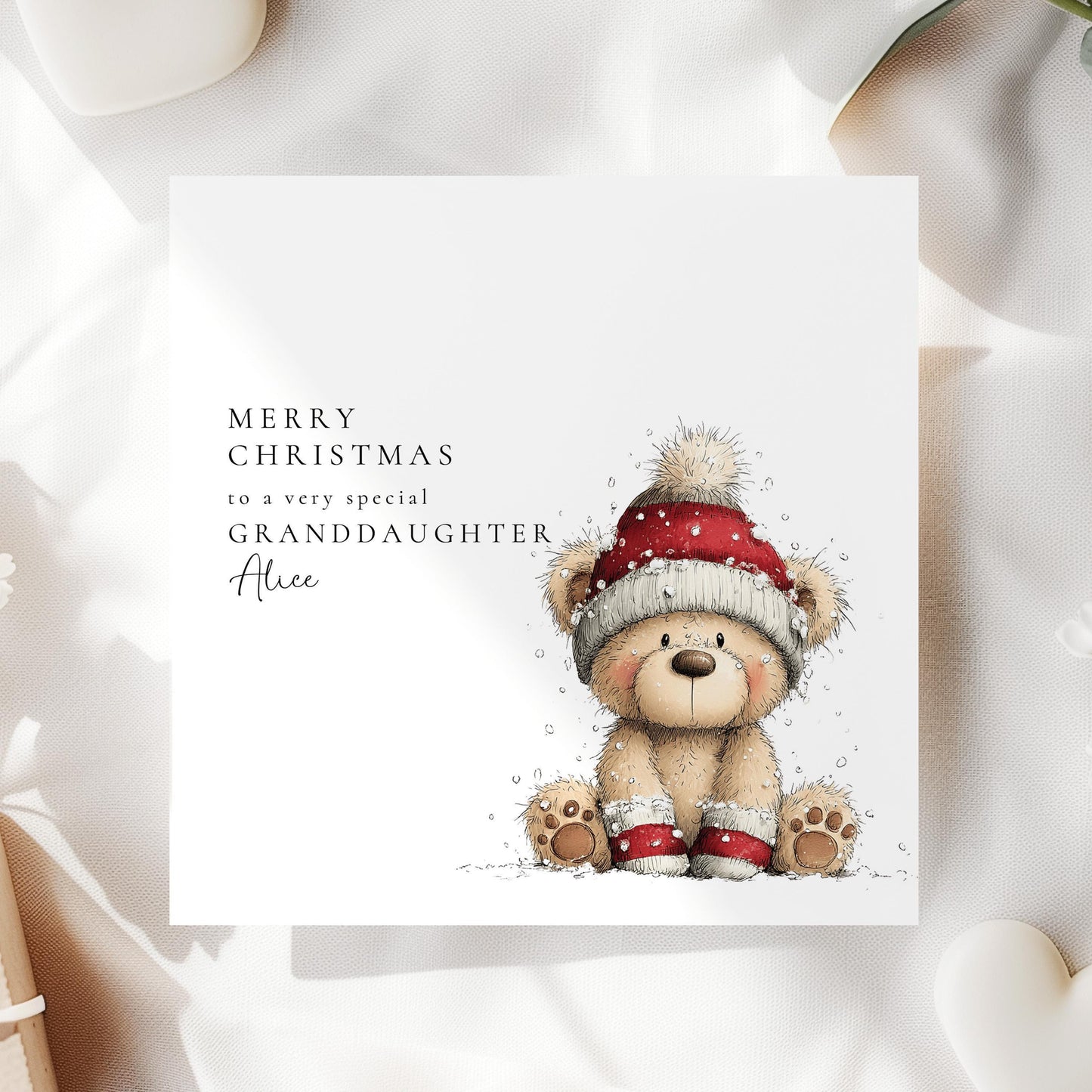 Personalised Granddaughter Card – Cute Bear With Santa Hat