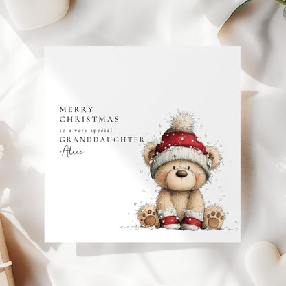 Personalised Granddaughter Card – Cute Bear With Santa Hat
