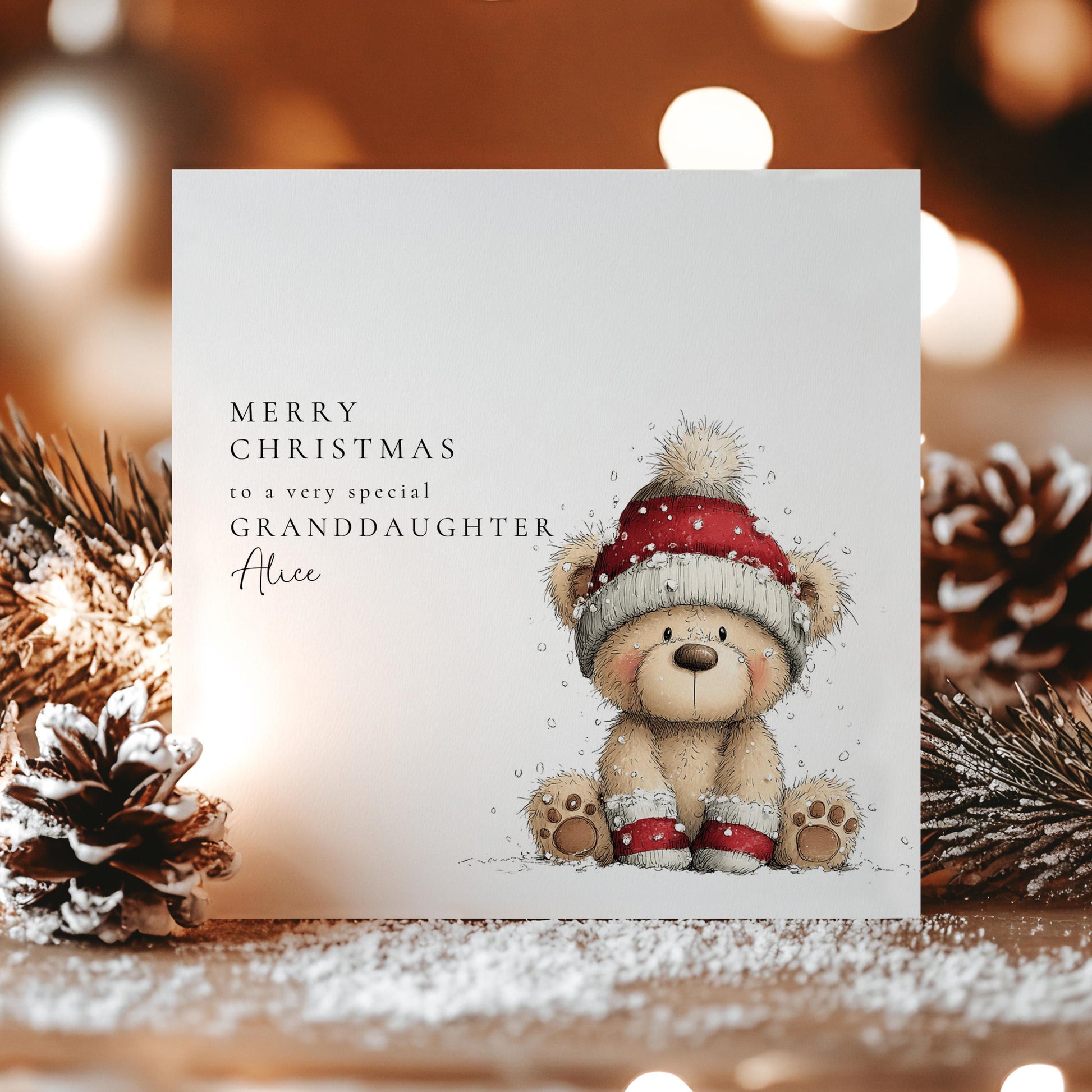 Personalised Granddaughter Card – Cute Bear With Santa Hat