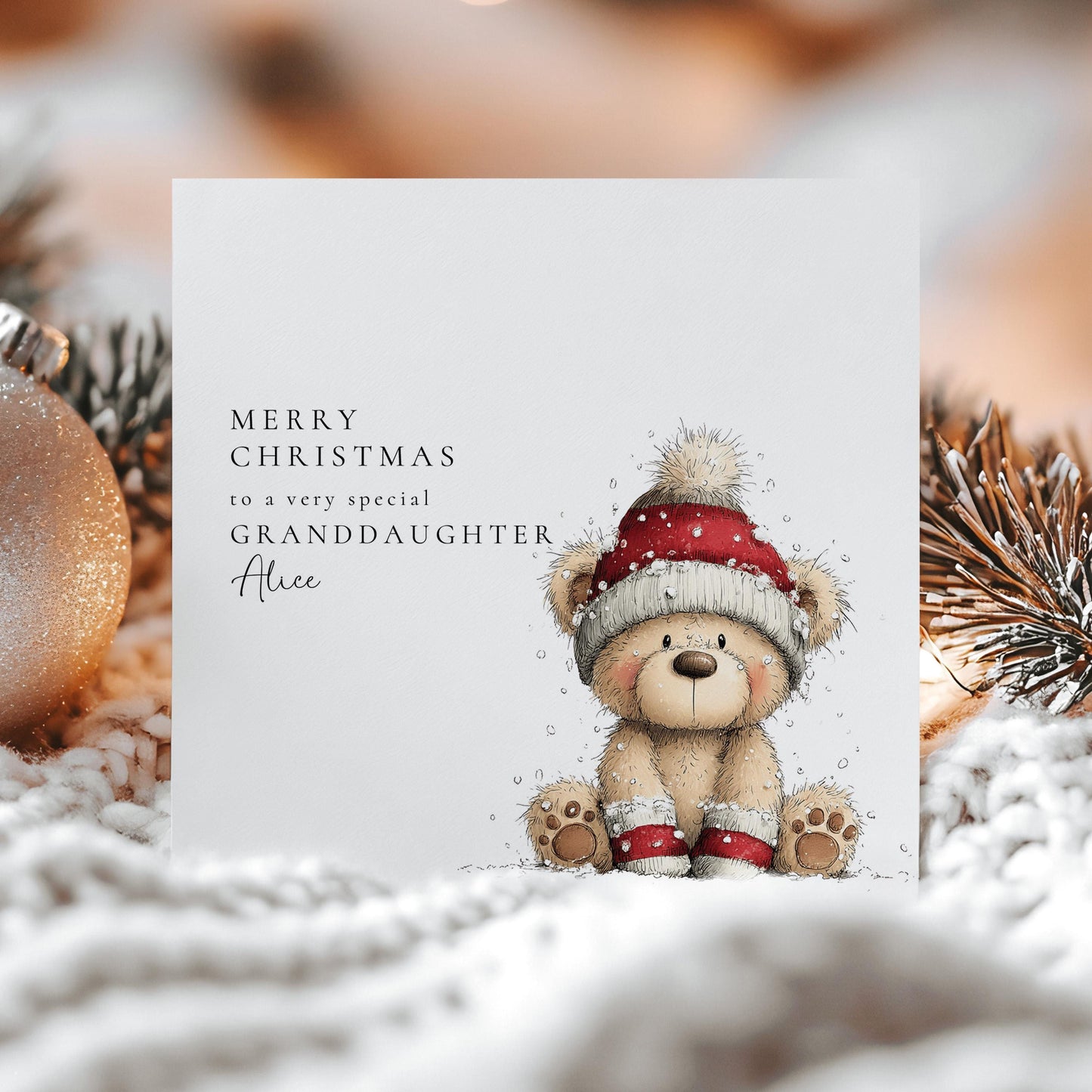 Personalised Granddaughter Card – Cute Bear With Santa Hat