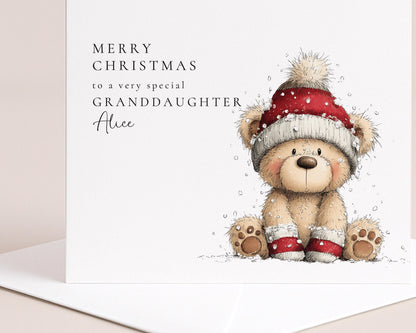 Personalised Granddaughter Card – Cute Bear With Santa Hat
