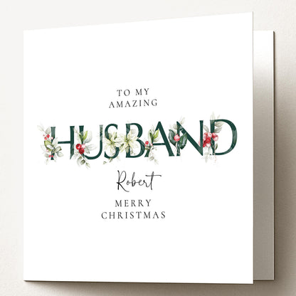 Personalised Husband Christmas Card – Romantic Floral Letters, Premium Matte Finish