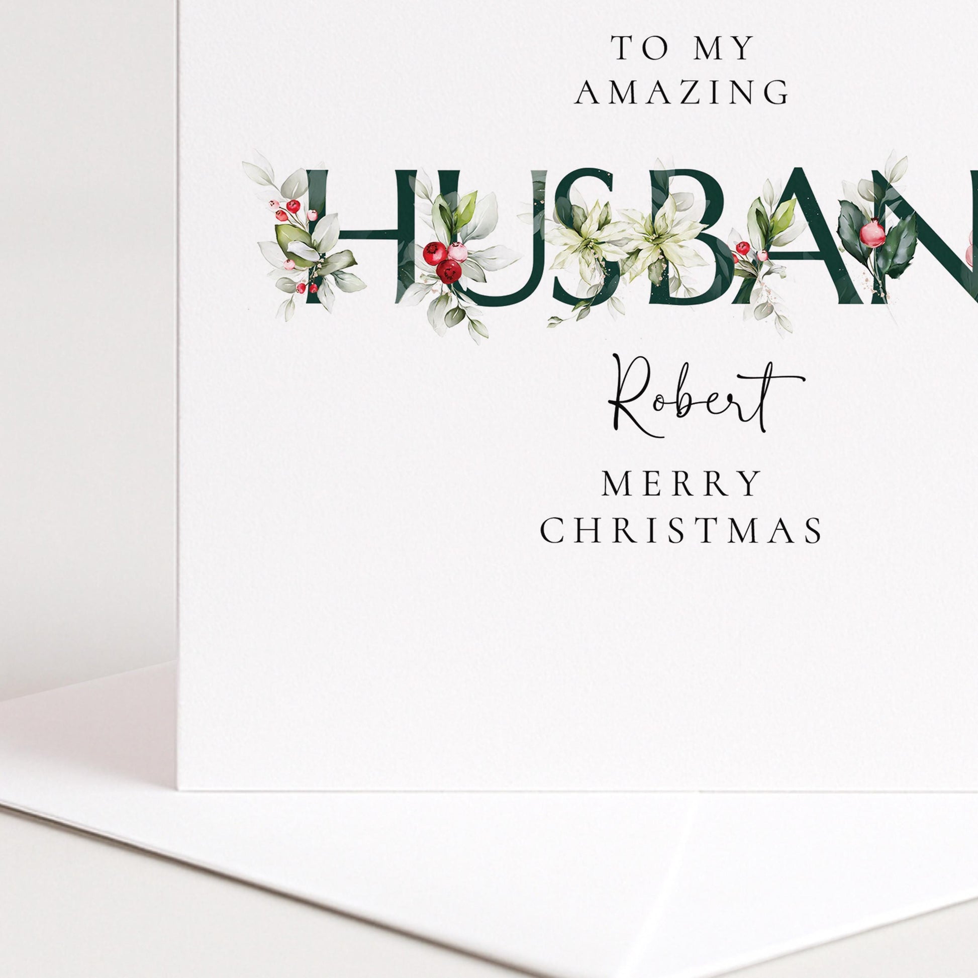 Personalised Husband Christmas Card – Romantic Floral Letters, Premium Matte Finish