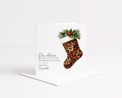 Personalised Leopard Print Card – Stylish Christmas Greeting With Matte Finish