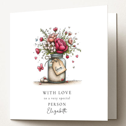 Personalised Love Card – Elegant Floral Greeting With Rustic Jar Design