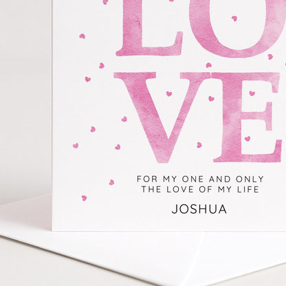 Personalised Love Card – Romantic Pink Hearts Greeting With Matte Finish