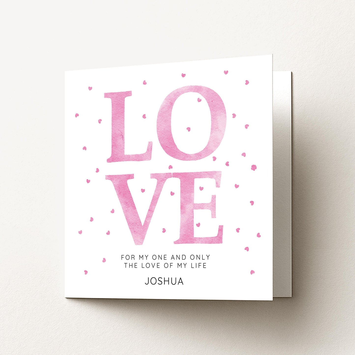 Personalised Love Card – Romantic Pink Hearts Greeting With Matte Finish