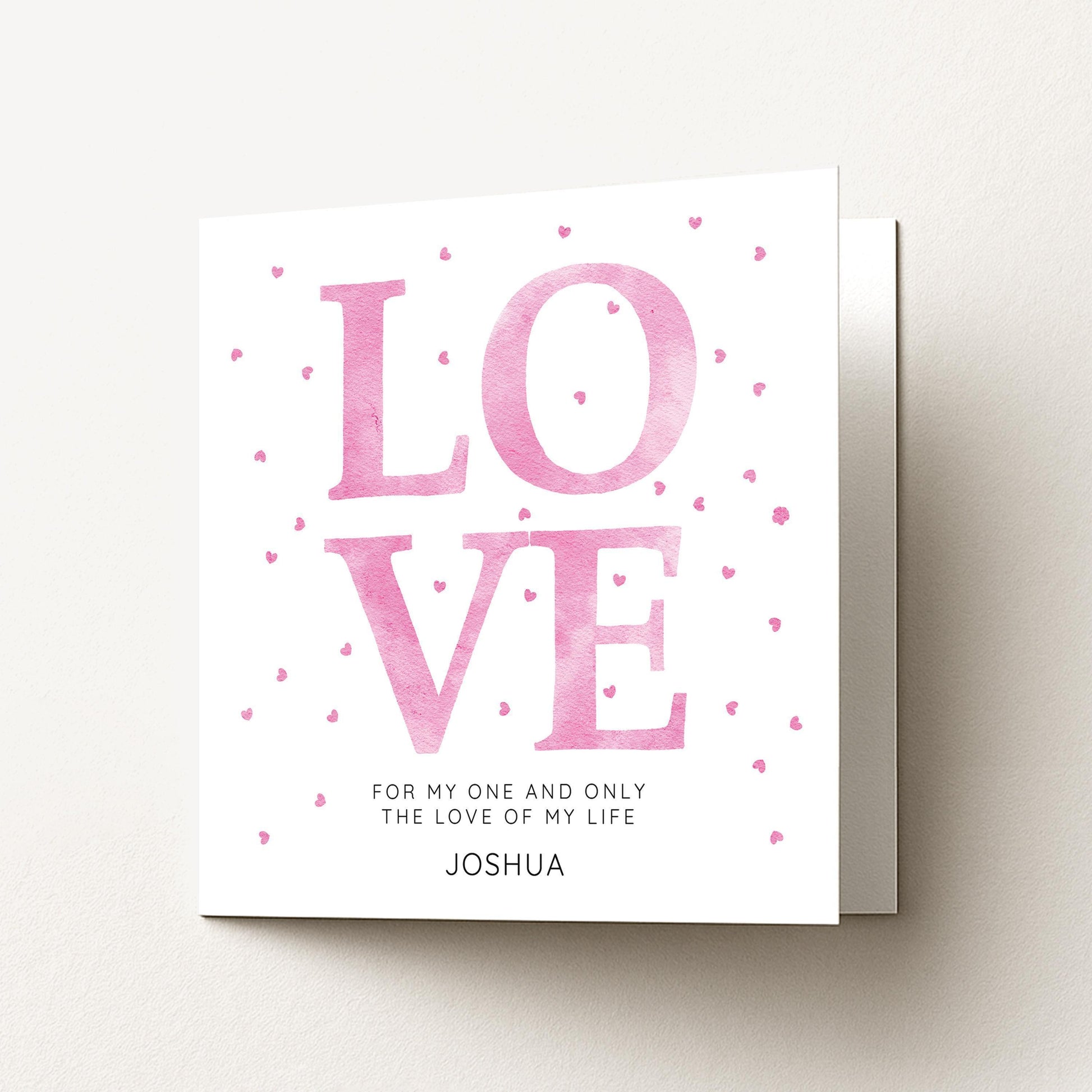 Personalised Love Card – Romantic Pink Hearts Greeting With Matte Finish