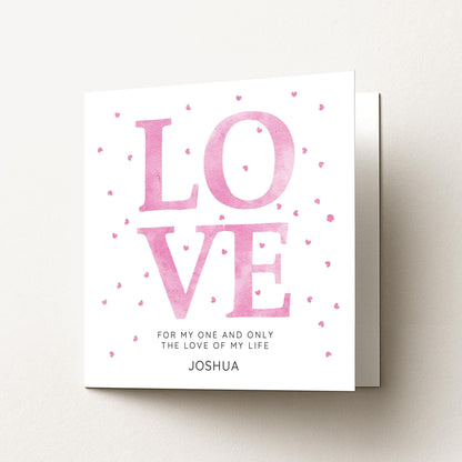 Personalised Love Card – Romantic Pink Hearts Greeting With Matte Finish
