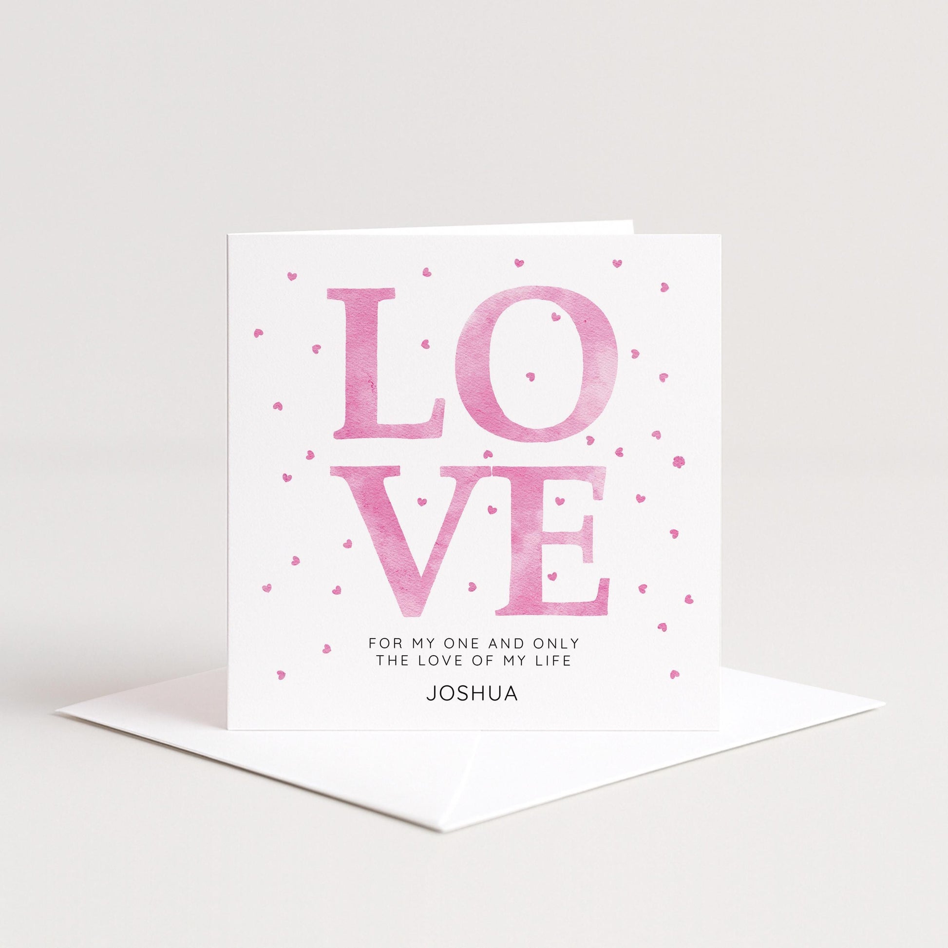 Personalised Love Card – Romantic Pink Hearts Greeting With Matte Finish